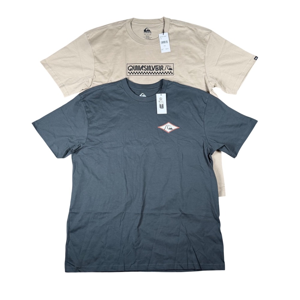 Quiksilver Mens 2 Pack Graphic T-Shirts XXL Beige Gray AQYZT10267 AQYZT10285 NEW